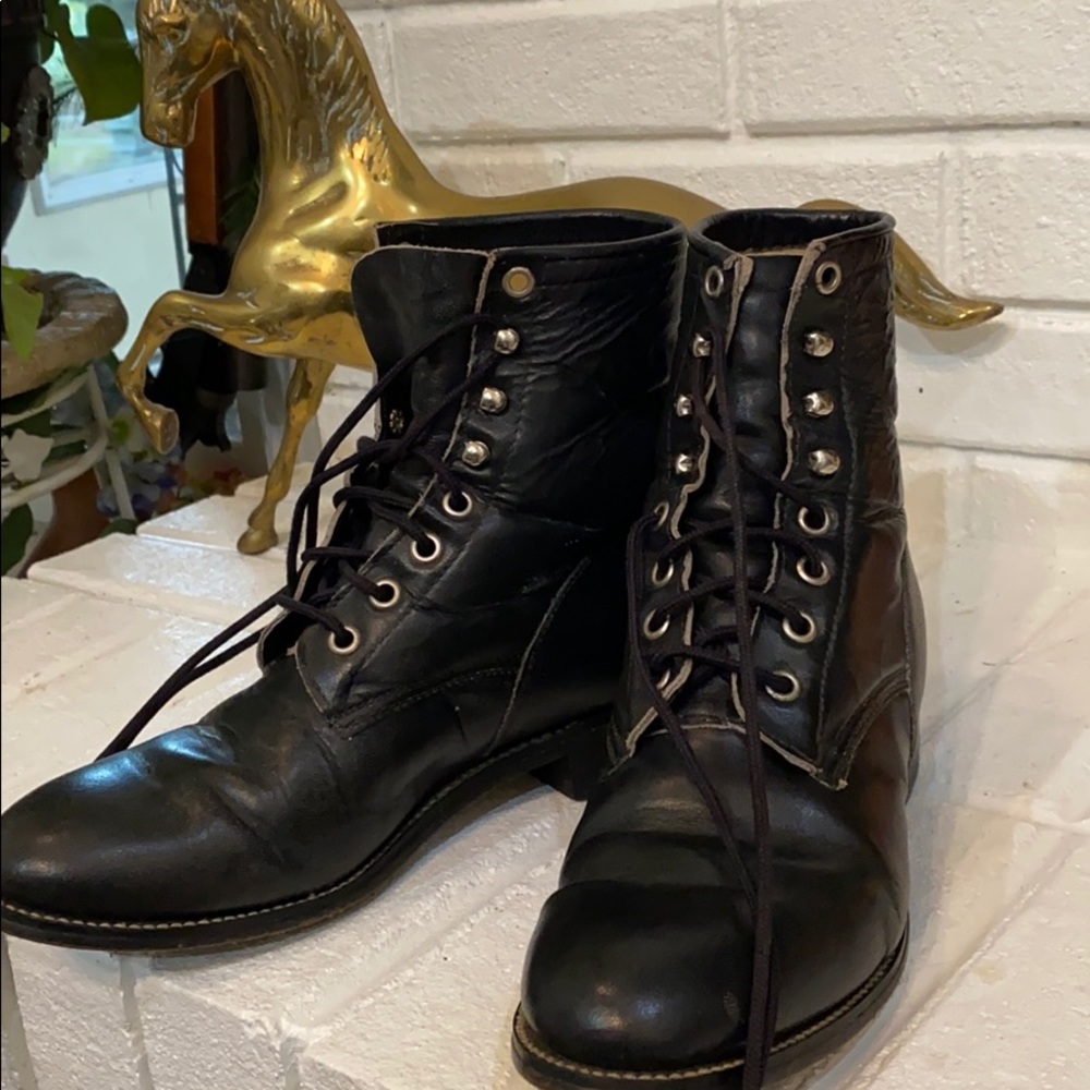 JUSTIN lace up Black Boots sz 5 D - Picture 2 of 7